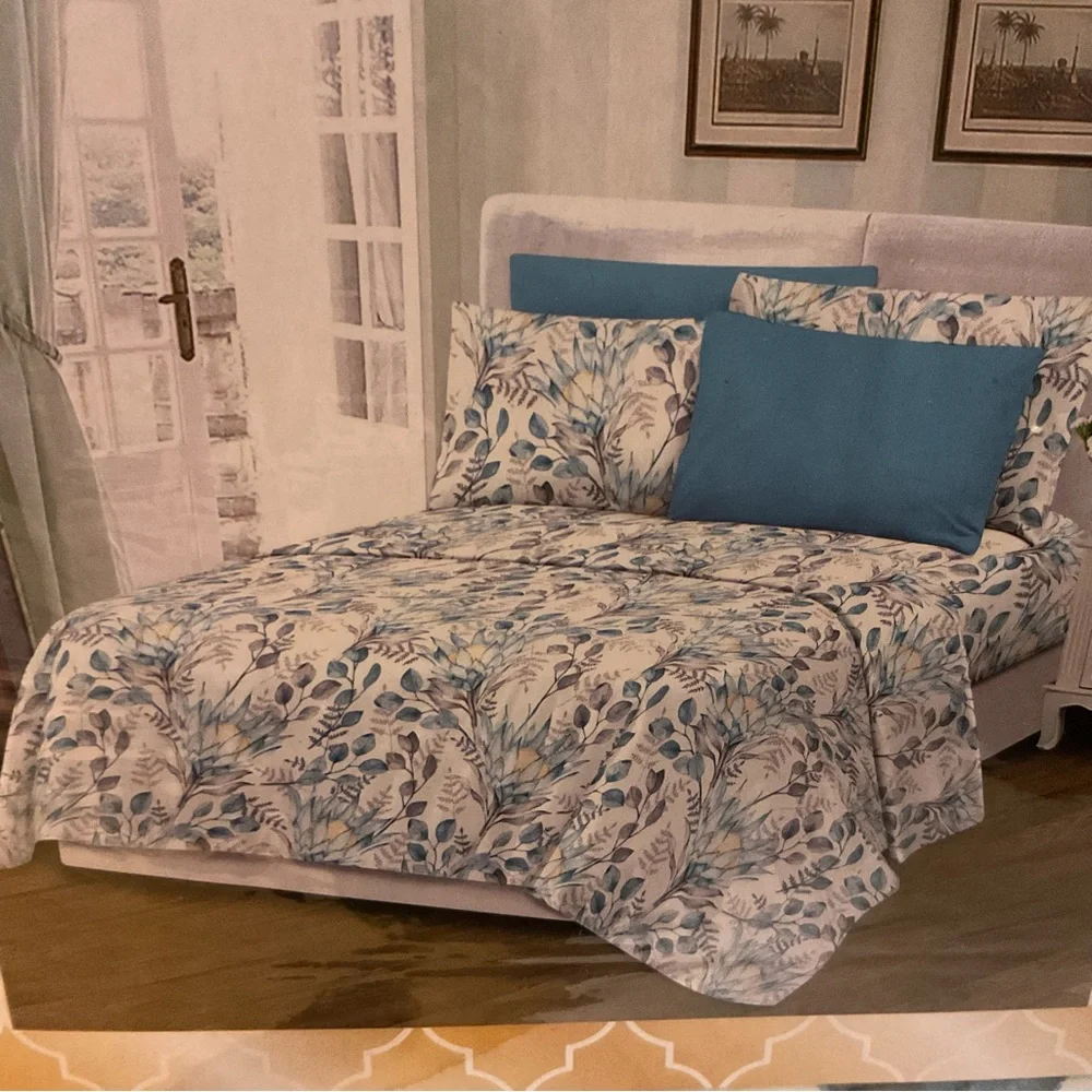 NWT Hotel Collection Bamboo 1800 King Bedding Teal and White 6 pc set 16” pocket